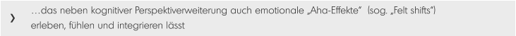 …das neben kognitiver Perspektiverweiterung auch emotionale „Aha-Effekte“  (sog. „Felt shifts“) erleben, fühlen und integrieren lässt