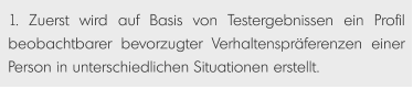 1. Zuerst wird auf Basis von Testergebnissen ein Profil beobachtbarer bevorzugter Verhaltenspräferenzen einer Person in unterschiedlichen Situationen erstellt.
